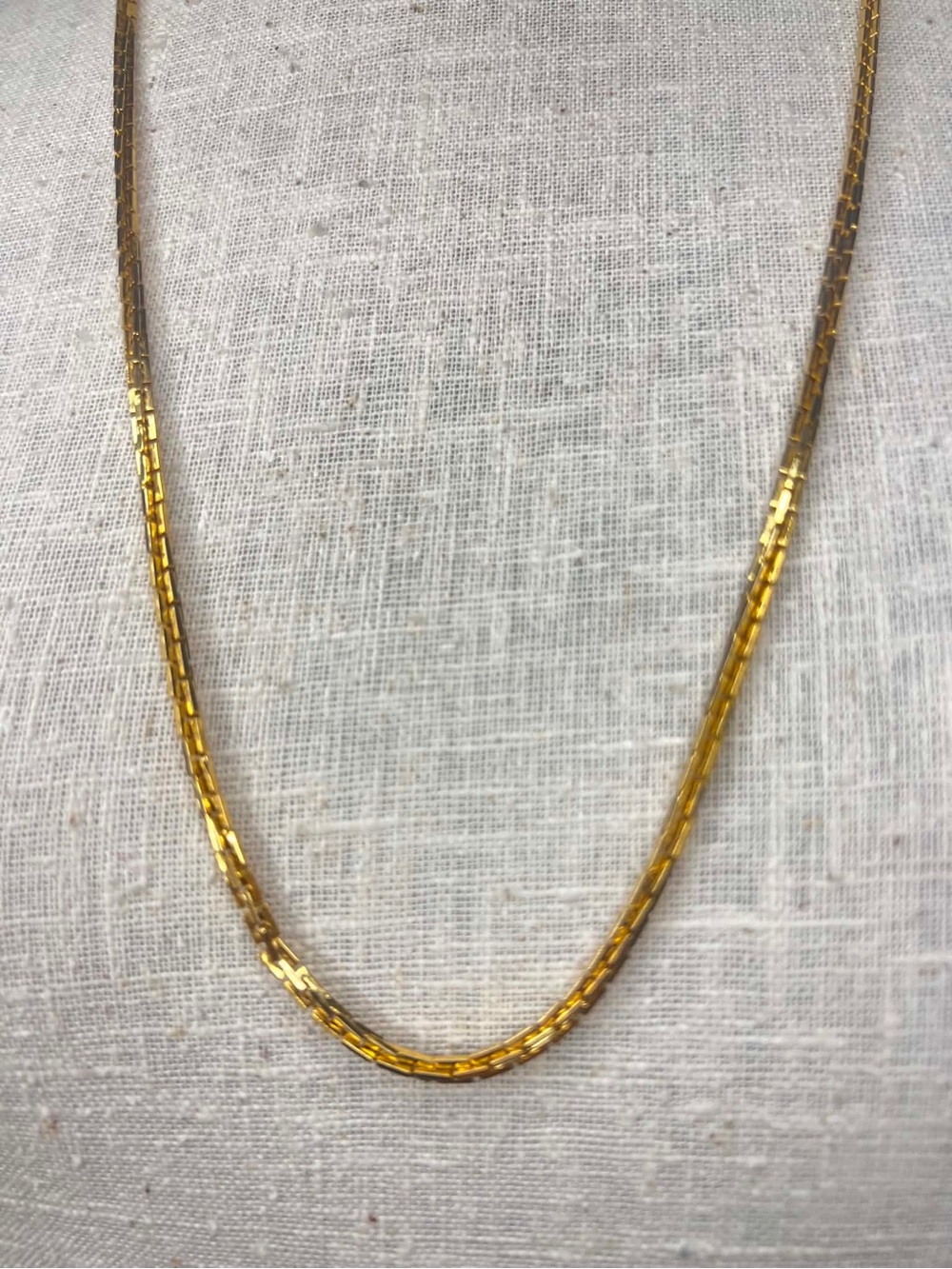 Vintage Gold Tone Flat Box Chain Necklace | Liquid Gold Block Link Choker